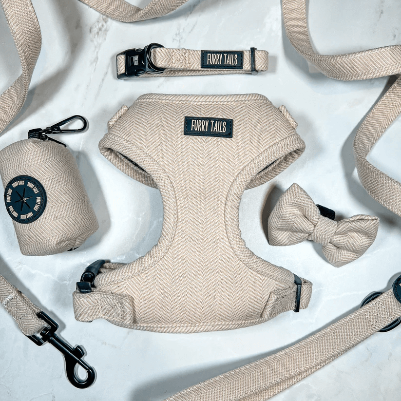 Dog Harness (Full Set) (Cashmere) – Dog Harness, Dog Collar, Dog Lead, Dog Poo Holder, Dog Bow Tie – by Furry Tails-4