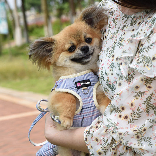 Sky Blue Checkered Chest Harness for Pets-0