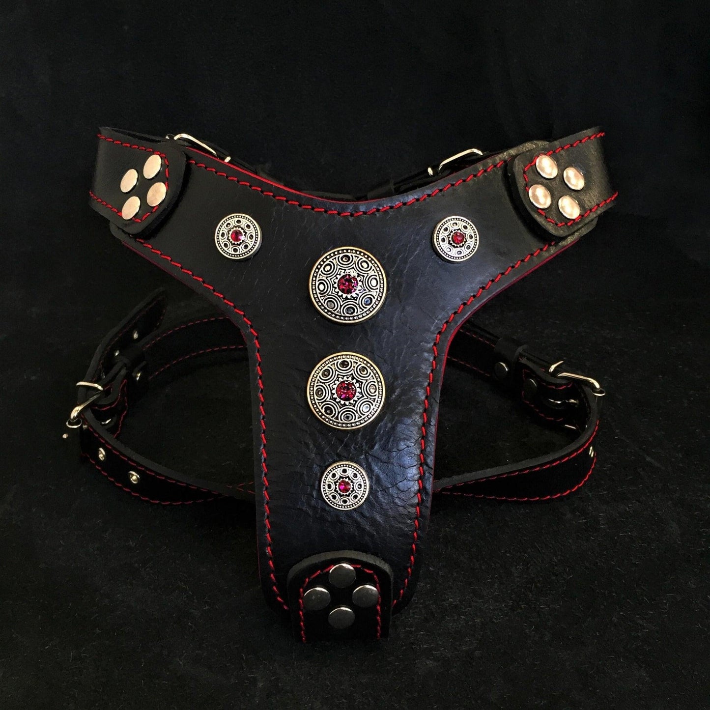 The ''Bijou'' Harness Black & Red Small to Medium Size-0