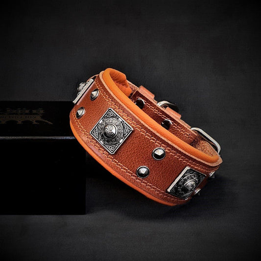 The "Eros" Collar 2 inch wide brown & orange-0