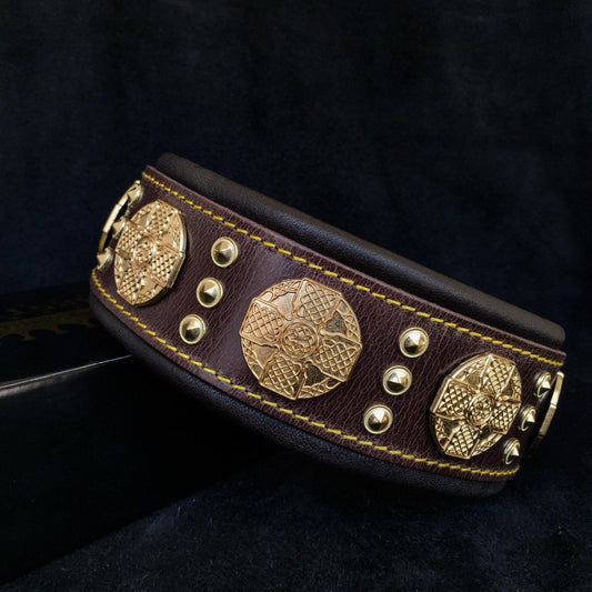 The "Maximus" Collar 2.5 inch wide Brown & Gold-0