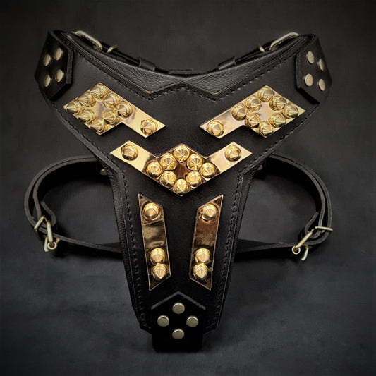 The ''Midas'' Leather Dog Harness Gold-0