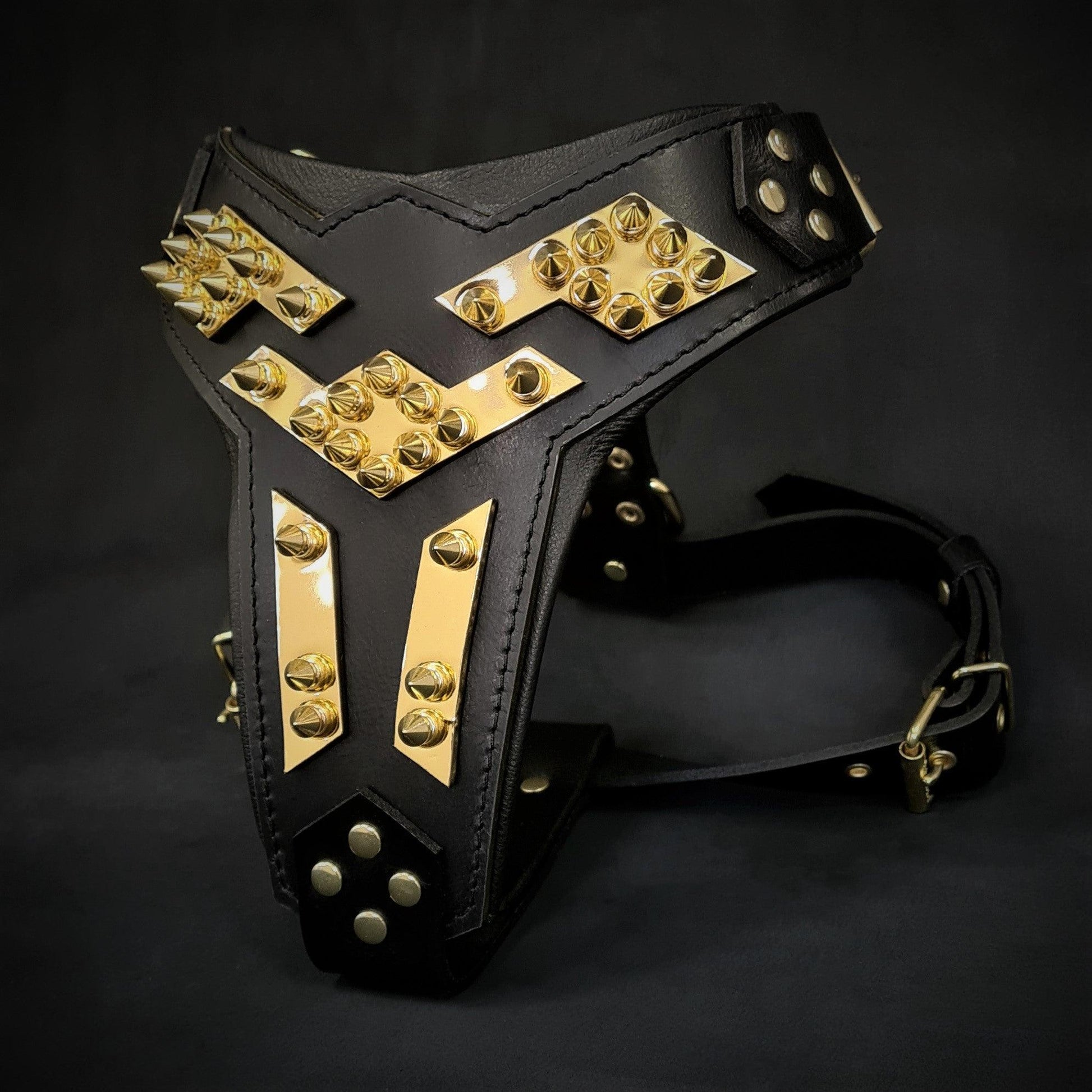 The ''Midas'' Leather Dog Harness Gold-1
